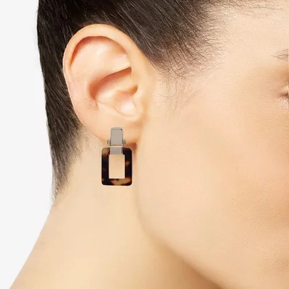 Lauren Ralph Lauren Gold-Tone Tortoise Shell-Look Square Drop Earrings - Brown - Picture 2 of 3
